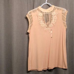 Daytrip NWT Peach lace collared top
